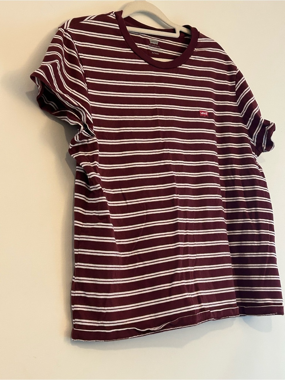 Levi's Women’s  Maroon and White Striped Cotton Crew Neck Tee